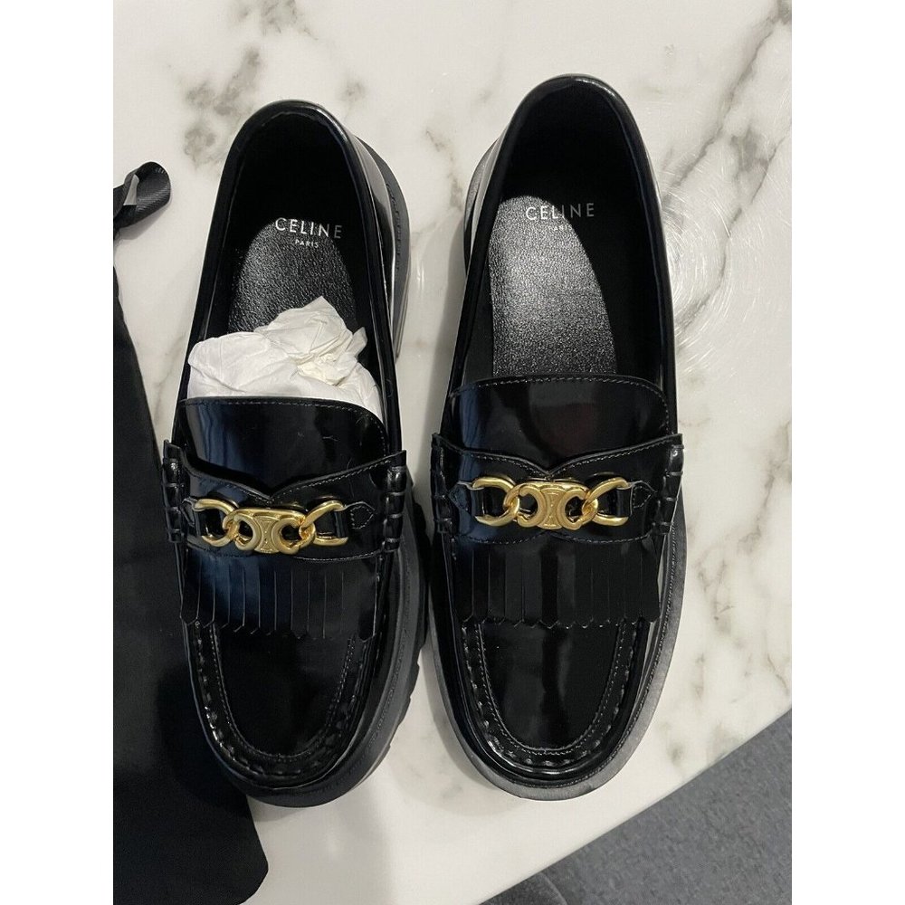 Brand NEW CELINE 1150$ MARGARET Loafer - Triomphe Chain, Black Leather Size 39 9